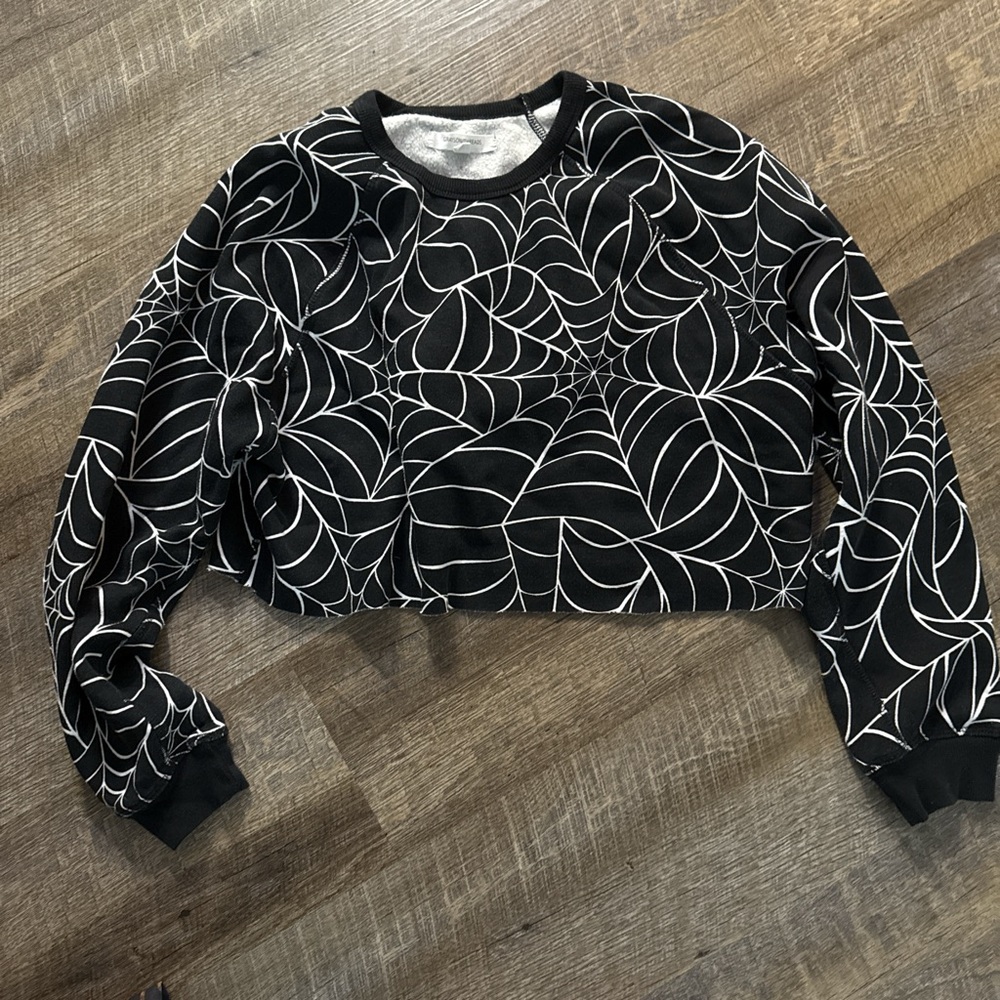 Black and White Spiderweb Patterned Women's Top